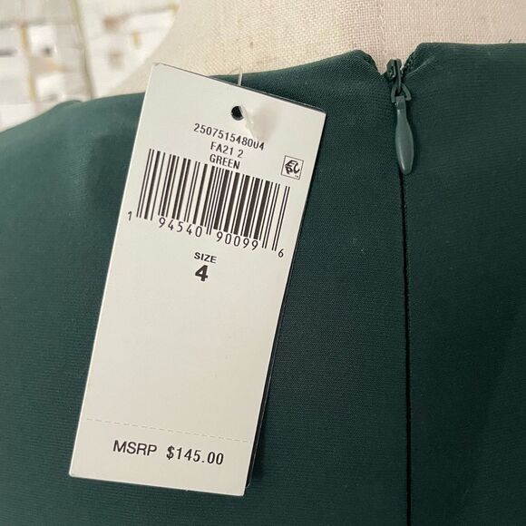 NWT Lauren Ralph Lauren green long sleeve dress with faux leather accent  size 4 - Picture 7 of 11